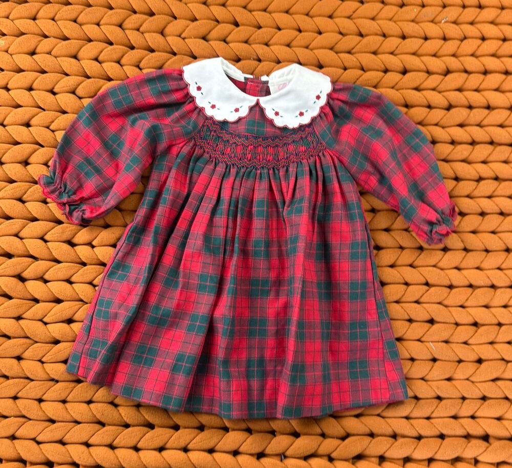 NWT Vintage Sophie Dess Red Tartan Plaid Dress Baby Girl 6 Months Collar Xmas